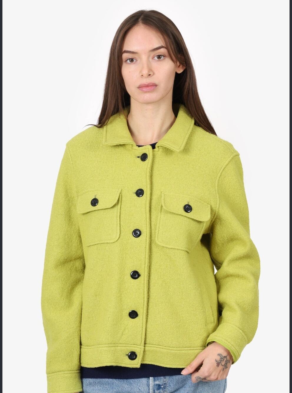 Joie Chartreuse Wool Blend Shacket Utility Jacket XL Mod Fall Layering Retro 70s